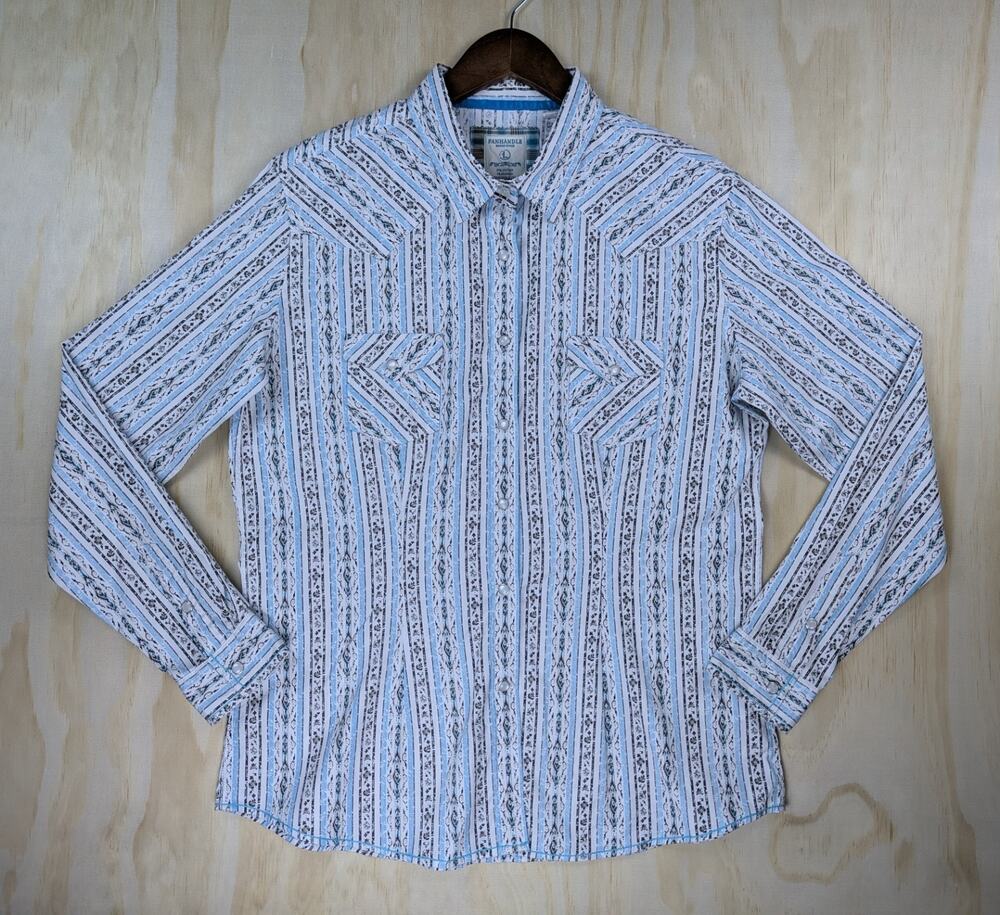 Panhandle Rough Stock Women's Large Western Pearl Snap Shirt Striped Stretch